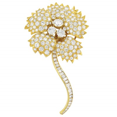 Lot 294 - Gold-Plated Platinum and Diamond Flower Clip-Brooch, David Webb