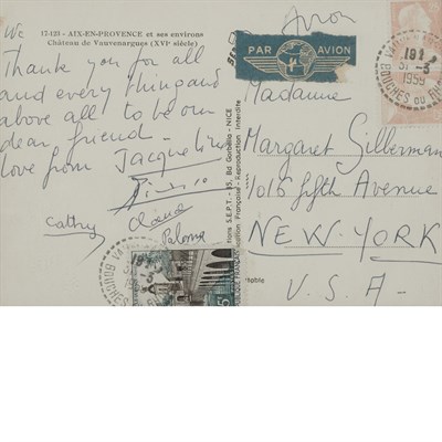 Lot 411 - [PICASSO] Postcard postmarked March 31, 1959,...