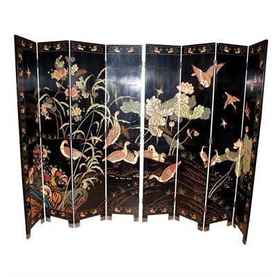 Lot 425 - Chinese Polychrome Painted Eight-Panel Screen...