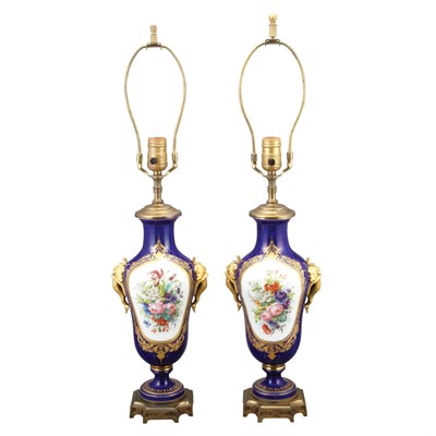 Lot 406 - Pair of Continental Gilt and Cobalt Porcelain...