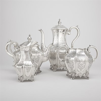 Lot 236 - Assembled Victorian Gothic Revival Silver Tea...