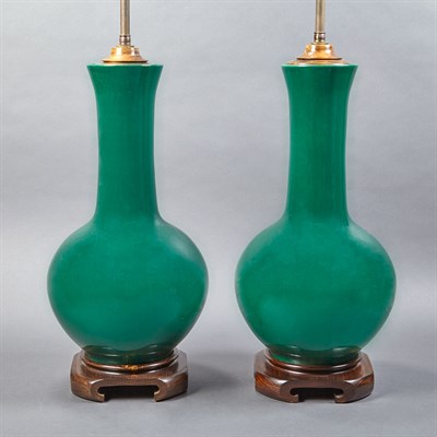 Lot 291 - Pair of Chinese Green Glazed Porcelain Lamps...