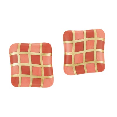 Lot 113 - Pair of Gold and Coral Earclips, Angela Cummings