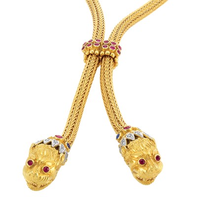 Lot 40 - Gold, Gem-Set and Diamond Slide Animal Head Necklace, Ilias Lalaounis