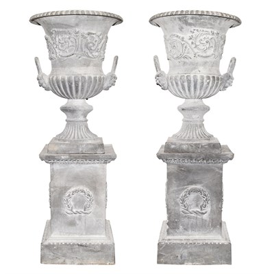 Lot 524 - Pair of Neoclassical Style Iron Garden Urns on...