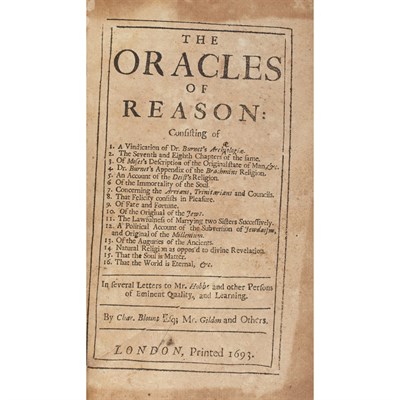 Lot 336 - BLOUNT, [CHARLES] The oracles of reason:...