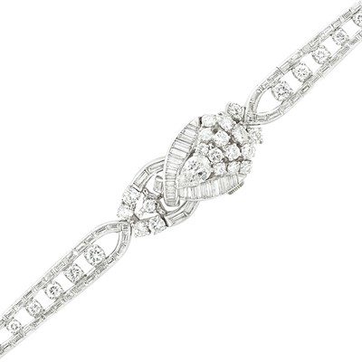 Lot 366 - Platinum and Diamond Bracelet-Watch