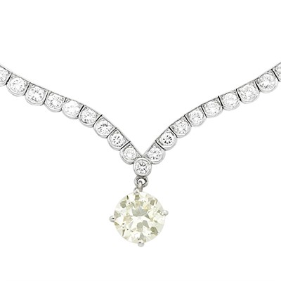 Lot 310 - Platinum and Diamond Pendant-Necklace
