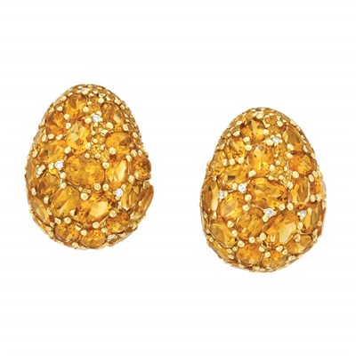 Lot 239 - Pair of Gold, Citrine and Diamond Bombe Earclips