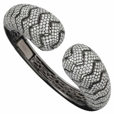 Lot 64 - Blackened Gold and Diamond Bangle Bracelet