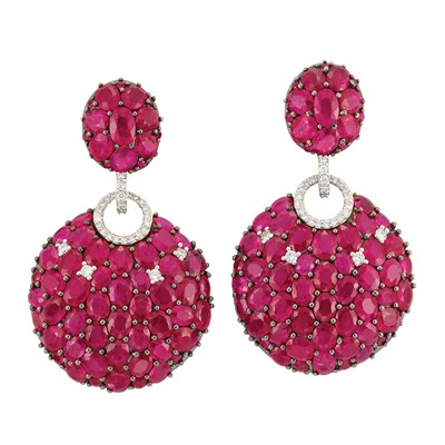 Lot 65 - Pair of Blackened Gold, White Gold Ruby and Diamond Pendant-Earclips, Piranesi