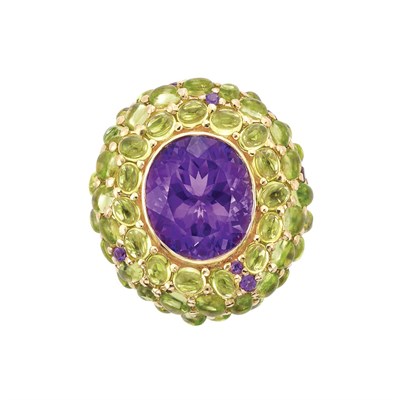 Lot 81 - Rose Gold, Amethyst and Peridot Ring