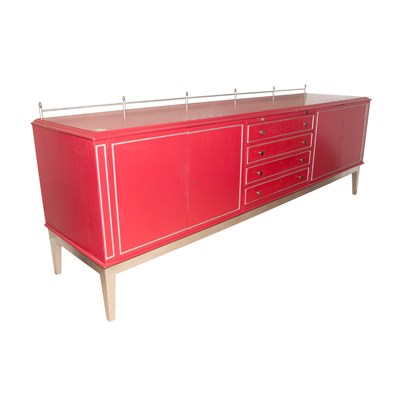 Lot 124 - Mid Century Red Painted and Silvered Wood...