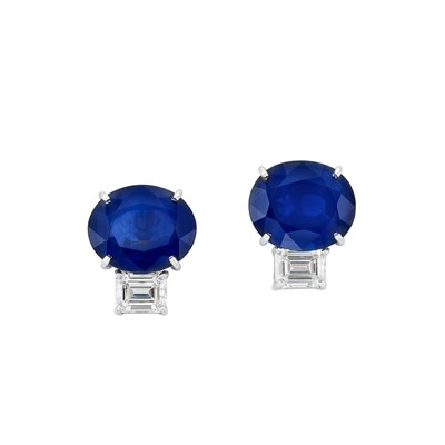 Lot 319 - Pair of Platinum, Sapphire and Diamond Earrings