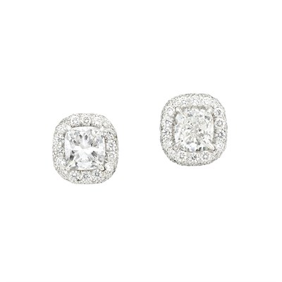 Lot 304 - Pair of Platinum and Diamond Earrings