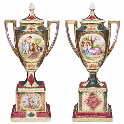 Lot 382 - Pair of Vienna Style Gilt and Polychrome...
