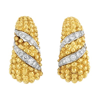 Lot 37 - Pair of Gold, Platinum and Diamond Hoop Earrings, David Webb