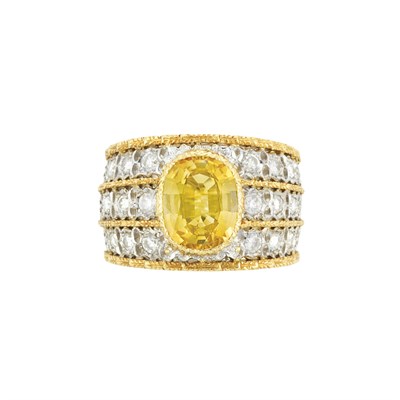 Lot 280 - Two-Color Gold, Yellow Sapphire and Diamond Band Ring, Buccellati