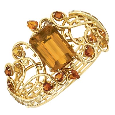 Lot 181 - Gold and Citrine Cuff Bangle Bracelet