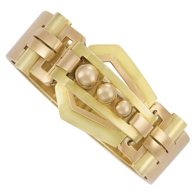 Lot 276 - Two Color Gold Buckle Bangle Bracelet