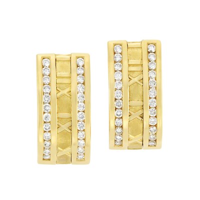 Lot 82 - Pair of Gold and Diamond 'Atlas' Hoop Earrings, Tiffany & Co.
