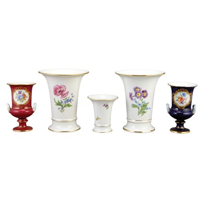 Lot 190 - Group of Five Meissen Porcelain Vases Height...