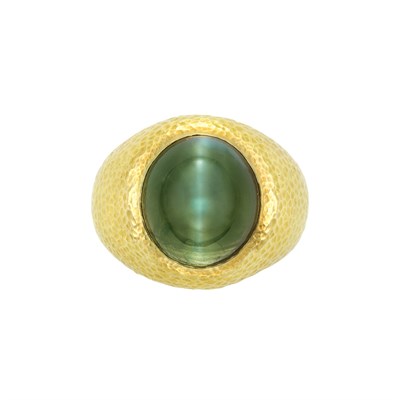 Lot 24 - Hammered Gold and Cat's Eye Ring, David Webb