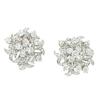 Lot 383 - Pair of Platinum and Diamond Earclips, by Donald Claflin for Tiffany & Co.