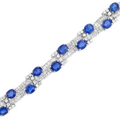 Lot 373 - Platinum, Sapphire and Diamond Bracelet