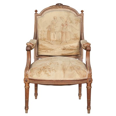 Lot 512 - Louis XVI Style Carved and Parcel Gilt Walnut...