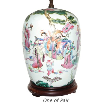 Lot 385 - Pair of Chinese Famille Rose Porcelain Lamps...