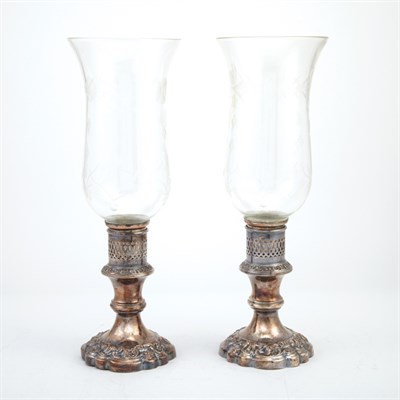 Lot 298 - Pair of Silver Plated Candlesticks with Glass...