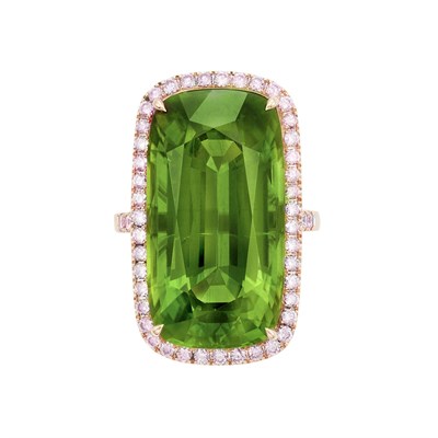 Lot 227 - Rose Gold, Peridot and Colored Diamond Ring