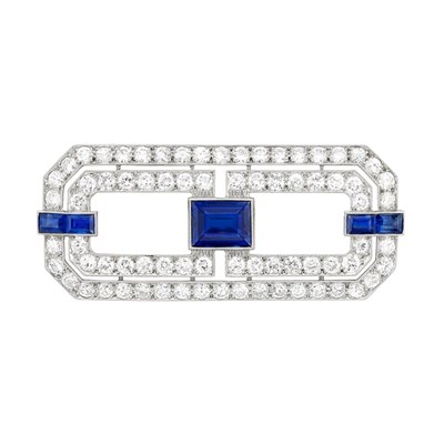 Lot 374 - Platinum, Sapphire and Diamond Brooch