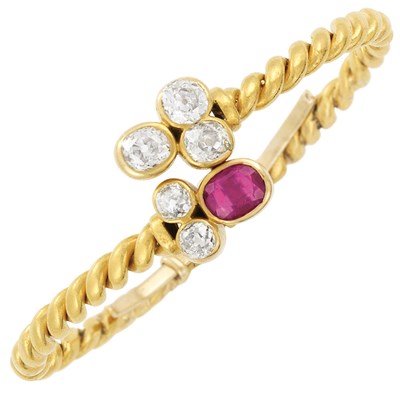 Lot 49 - Gold, Diamond and Ruby Bangle Bracelet