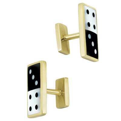 Lot 140 - Pair of Gold, Black Onyx and Mother-of-Pearl Domino Cufflinks, Tiffany & Co.