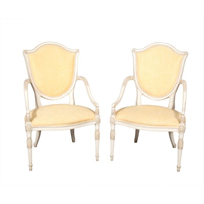 Lot 364 - Pair of George III Style White Painted Armchairs