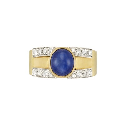 Lot 79 - Gold, Platinum, Cabochon Sapphire and Diamond Ring, David Webb