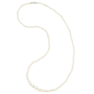Lot 345 - Natural and Cultured Pearl Necklace with Platinum and Diamond Clasp, Tiffany & Co.