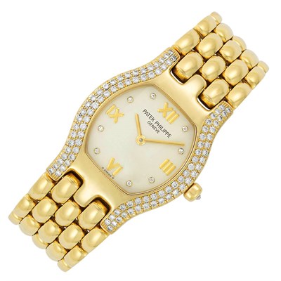 Lot 89 - Lady's Gold and Diamond 'Tortue' Wristwatch, Patek Philippe