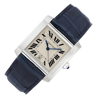 Lot 100 - White Gold 'Tank Francaise' Wristwatch, Cartier