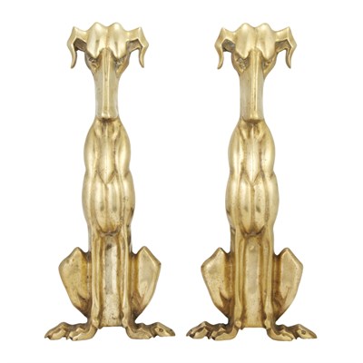 Lot 437 - Pair of Brass Hound Dog Andirons Height 18 1/4...