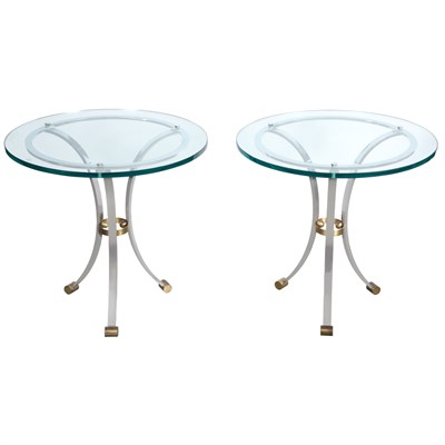 Lot 127 - Pair of Glass Top and Chromed Steel Side...
