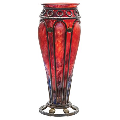 Lot 392 - Andre Delatte Art Deco Iron and Blow Out Glass...