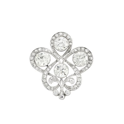 Lot 357 - Belle Epoque Platinum and Diamond Pendant-Brooch