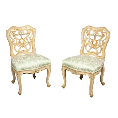 Lot 545 - Pair of Louis XV Style Parcel Gilt and Painted...