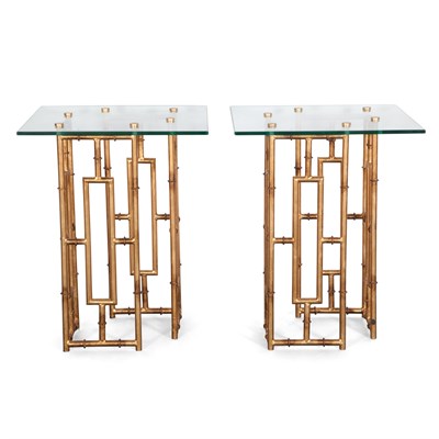 Lot 146 - Pair of Glass Top Gilt-Metal Bamboo-Form Side...