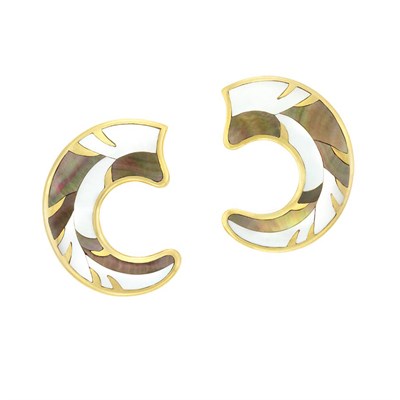 Lot 58 - Pair of Gold and Mother-of-Pearl Earclips, Tiffany & Co.