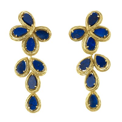 Lot 133 - Pair of Gold and Lapis Pendant-Earrings