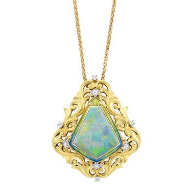 Lot 149 - Antique Gold, Platinum, Opal, Diamond and Enamel Pendant, Shreve, Crump & Low Co., with Chain